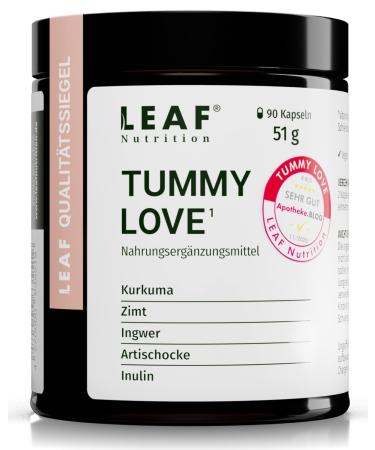 Leaf Tummy Love capsules vegan nutritional supplement with turmeric cinnamon ginger & artichoke |For your middle of the body |45 days (90 pieces) |Sustainable packaging & made in Germany