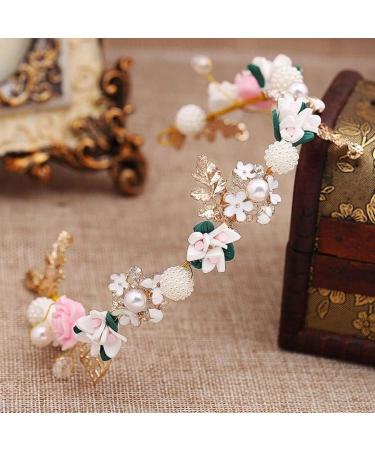 IYOU Flower Headpiece Pearl Wedding Headband Gold Crystal Floral Communion Hair Tiair Accessories for Flower Girls and Bridesmaid. - Buy Online on GoSupps.com