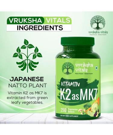 Generic Vitamin K2 as MK7 55mcg per Tablet - 250 Tablets - Plant Based Vegan Vitamin K Capsules/Tablets Supplement - Buy Online on GoSupps.com