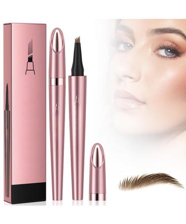 Magic Eyebrow Pencil New 3D Waterproof Microblading Eyebrow Pencil Contouring Pen 4-Tipped Precise Brow Pen Creates Natural-Looking Hair-Like Defined Brows and Stays on All Day (Light Brown)