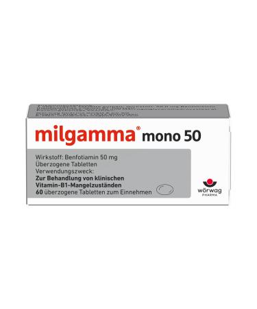 Milgamma Mono 50 excessive Benfotiamin tablets for the treatment of clinical vitamin B1 deficiency states 60 pieces 30 g (1 Pack)