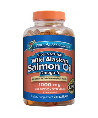 Omega-3 Wild Alaskan Salmon Oil 1000mg Softgels - Omega 3 Wild Alaskan Fish Oil Softgels Salmon Oil for Humans - 210 Count (Pack of 1)