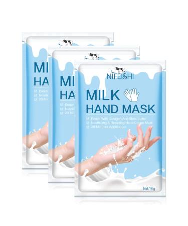 Hand Moisturizing Mask, (3Pack) Milk Moisturizing Gloves, Moisturizing Natural Therapy Gloves, for Dry Aging Cracked Hands Repair Rough Skin for Men Women milk mask