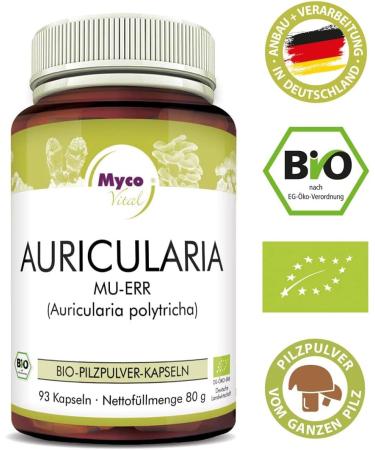 MycoVital Bio Auricularia Mushroom Powder Capsules - 93 Vegan Capsules (500mg) | 100% Pure German Cultivation - Buy Online on GoSupps.com