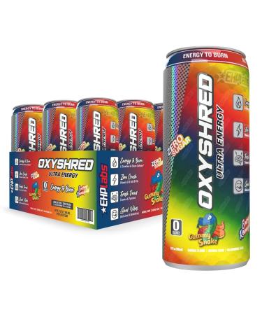 EHPlabs OxyShred Ultra Energy Drink - Performance Carbonated Healthy Energy Drink with B Vitamins & Amino Acids Zero Sugar Zero Carbs & Zero Calories Natural Clean Caffeine Gummy Snake (12-Pack)