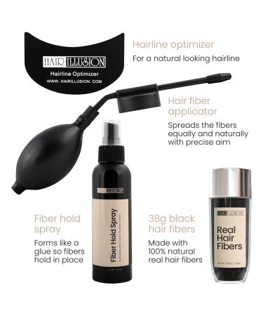 Hair Illusion Combo Kit - Hold Spray, 38g Hair Fiber, Applicator & Optimizer (Black) | Bold & Defined Hair - Buy Online on GoSupps.com