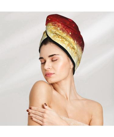 Hair Towel Wrap with Button - Fast Drying Hair Turban - Red Gold Glitter Head Towel - Buy Online on GoSupps.com
