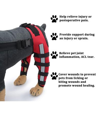 Dog Knee Brace Dog Double Rear Leg Brace with Metal Hinged Flexible Support and Reflective Seat Belts Dog Acl Brace Hind Leg|Red (S) - Buy Online on GoSupps.com