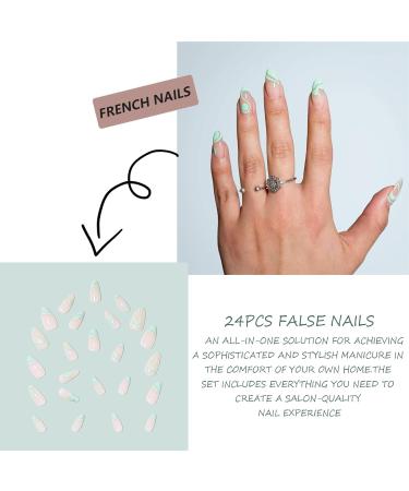 24 Pcs False Nails - Almond Medium Long French Press on Nails - Green Wave Design Fake Nails with Nail Glue - Stick on Nails for Women (Green Irregular Curve) Hearts - Buy Online on GoSupps.com