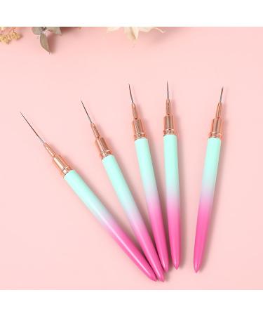 WLLHYF 5 Pieces Nail Art Liner Brush Painting Nail Art Brush Long Line Detail Fine Drawing Nail Point Drawing Tool Set 7mm/9mm/11mm/15mm/25mm (Pink Greenish) - Buy Online on GoSupps.com