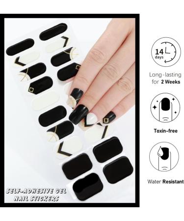 20Pcs Semi Cured Gel Nail Strips Black Self Adhesive Gel Nail Stickers Nail Wraps Gel Nail Strips Full Wraps Nail Art Stickers Gift with Nail File & Stick-UV/LED Lamp Required - Buy Online on GoSupps.com