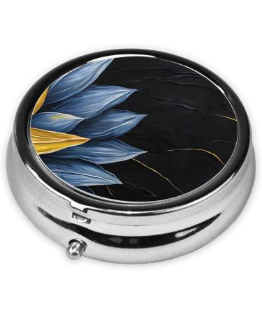 Buy Turquoise Blue Gold Flowers Round Pill Box - 3 Compartment Mini Travel Medicine Organizer - Buy Online on GoSupps.com