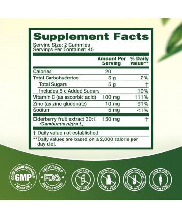 NutraA2Z Elderberry Gummy 150mg - 90 Vegetarian/Vegan Gummies-with Vitamin C & Zinc-Supports Immune System Healthy Skin & Metabolism - Buy Online on GoSupps.com
