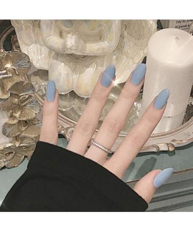 Bohend matt long false nails pure oval fake nail tips daily use date party press nail for women and girls (blue)