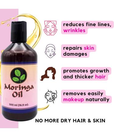 Moringa Oil 16.9 oz - 100% Pure Cold-Pressed Oil for Face Hair & Body | Vegan Non-GMO Gluten-Free - Buy Online on GoSupps.com