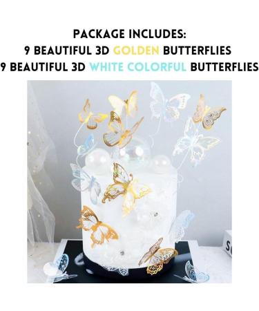 18pcs Butterfly Cake Decorations Butterfly Cake Topper 3D Gold Butterfly Cake Decorations for Wedding Bridal Shower Butterfly Birthday Decorations Gold Butterflies for Cakes Gold and White - Buy Online on GoSupps.com
