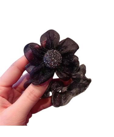 Rhinestone Mesh Hair Rope Sunflower Hair Ring Handmade Fashion Rhinestone Crystal Hair Tie Fold Elastic Rubber Hair Rope Hair Circle Scrunchies Ponytail Holder Hair Accessory Suitable for Women Girl