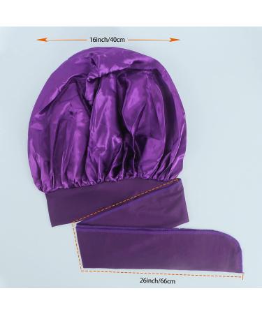Classycoo 2PCS Large Satin Sleep Bonnet Set - Adjustable Silk Bonnet for Women and Men | Black + Purple - Buy Online on GoSupps.com