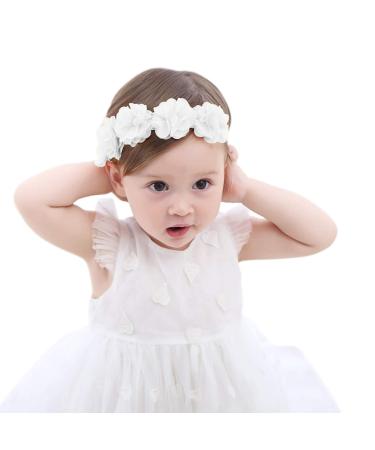 Fmeida Baby Headband Baby Girls Flower Headbands Stretchy Soft Newborn Infant Hair Accessories Floral Birthday Headbands for 4-24 Months White