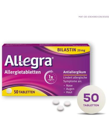 Allegra Allergy Tablets 2 x 50 pcs - Fast & 24-Hour Relief from Hay Fever Animal Hair Mold Allergy - Antihistamine with Bilastin - Buy Online on GoSupps.com