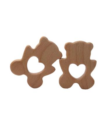 Arakierst 2pcs Wood Polar Bear Teething Accessory Pure Natural Animal Shape Nursing Necklace Beech Handmade Pattern DIY Pendant