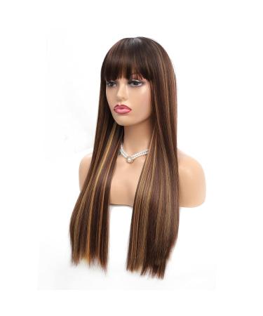 Highlight Blonde Wigs for Women Long Straight Wig with Bangs Natural Fashion Silky Soft Remy Hair Heat Resistant Fiber Synthetic Wig Machine Made Glueless Full Wig 24 Inch Regular Everyday Wig 24 Inch-Silky Soft Smooth Blo…