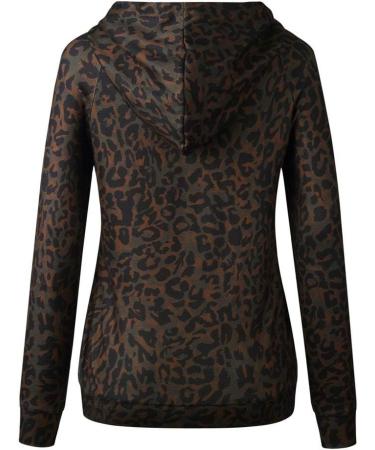 Bigfanshu Womens Tops Leopard Print O Neck Sweatshirt Long Sleeve Cute Hoodies Pullover Brown - Buy Online on GoSupps.com