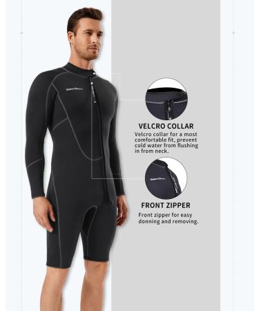 Seaskin 3mm Long Sleeve Shorty Wetsuit for Men - Black, X-Large - Buy Online on GoSupps.com