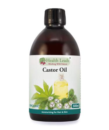 Castor Oil Cold Pressed & Organic 500ml Unrefined - Pure & Natural No-GMO Hexane & Solvent Free Vegan For Strong Healthy Shiny Hair Beard Eyelashes & Eyebrows Ideal For All Skin Types 500 ml (Pack of 1)