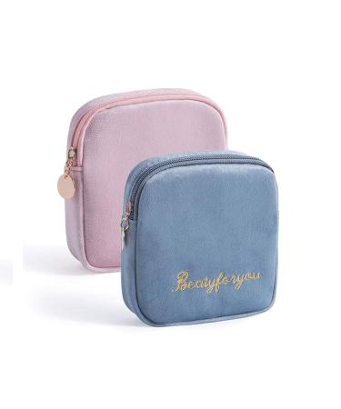 Sanitary Napkin Storage Bag Portable Sanitary Storage Bag with Zipper 5x5 inches First Period Bag for Girls Ladies Women(2 Pack)