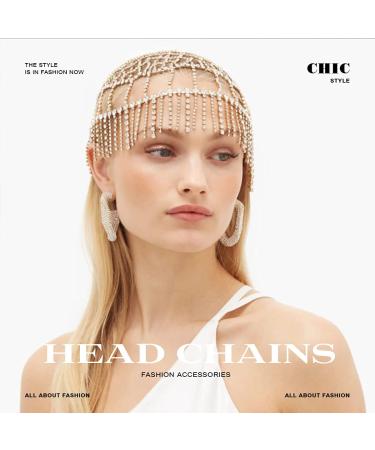 Earent Tassel Rhinestone Cap Headpiece | Silver Crystal Head Chain | 1920s Hair Accessories for Women | Belly Dance Party Cap | Bridal Head Jewelry - Buy Online on GoSupps.com