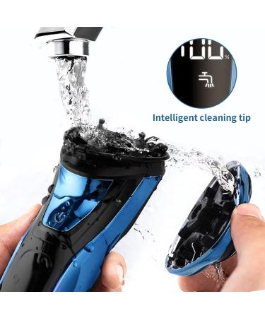 Rotary Electric Razor for Men with Pop-up Trimmer, LCD Display, Rechargeable Cordless & Waterproof - Blue - Buy Online on GoSupps.com