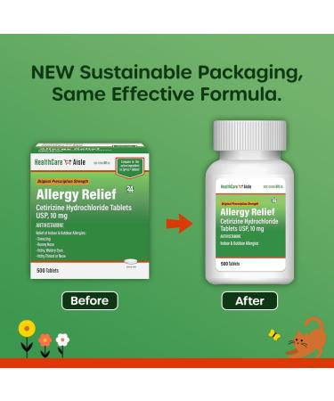 HealthCareAisle Allergy Relief - Cetirizine Hydrochloride Tablets USP 10 mg - 500 Tablets - Original Prescription Strength Allergy Medication 24-Hour Relief 500 Count (Pack of 1) Relief - Buy Online on GoSupps.com