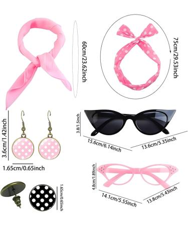 Dtaigou 50s Accessories for Women Headband Drop Earrings Set for 1950s Outfits Cat Eye Glasses with Vintage Polka Dot Hair Bands and Headband for Women Pink One Size - Buy Online on GoSupps.com