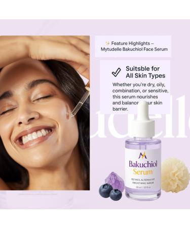 Mytudelle Bakuchiol Serum 1.01 fl oz Natural Retinol Alternative for Face Vegan Anti-Aging & Wrinkle Serum Smooths Hydrates & Firms Skin Gentle Botanical Formula for Sensitive Skin - Buy Online on GoSupps.com