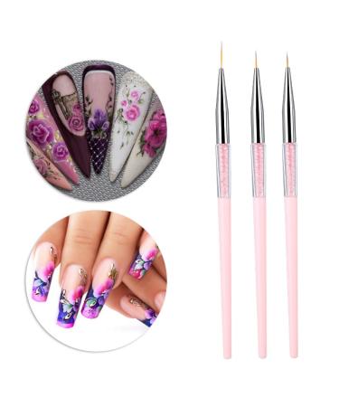 3pcs Nail Art Dotting Liner Brush Set with Rhinestone Handle - Pink Manicure Tools - Buy Online on GoSupps.com