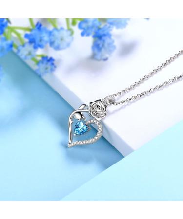 Cute Cat Necklace with Sparkling Zirconia Crystal Birthstone Pendant Necklace for Girls Womens White Gold Over 925 Sterling Silver Animal Necklace Birthstone Jewelry Sweet Present Girlfriend Sisters C March-Aquamarine - Buy Online on GoSupps.com