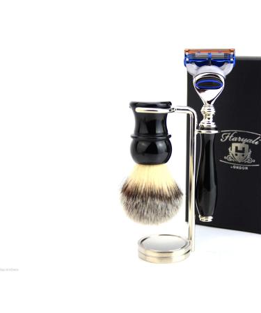 Haryali London 5 Edge Razor with Synthetic Badger Brush and Stand Perfect Shaving Set for Men