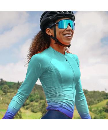 Wulibike Women's Long-Sleeved Cycling Jersey - Breathable Blue Gradient Road Bike Jersey with 3 Back Pockets | International Shipping Available - Buy Online on GoSupps.com