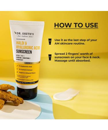 Haldi & Hyaluronic Acid Sunscreen SPF 50+ | Hydrating & Brightening with Turmeric Extract | Protects Against Blue Light | 50g - Buy Online on GoSupps.com
