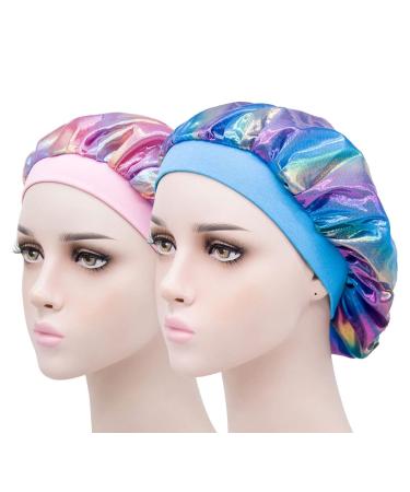 Kids Bonnets for Girls Sleeping Bonnets for Kids Curly Hair Satin Sleep Caps for Kids Satin Night Cap for Kids Black Girls Blue+pink