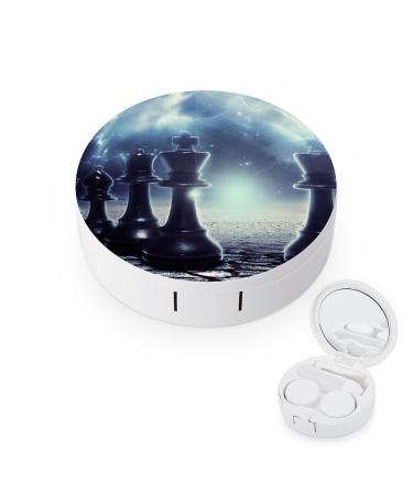 Chess Digital Model Round Case For Contact Lens Kit Storage Box with Mirror Printed