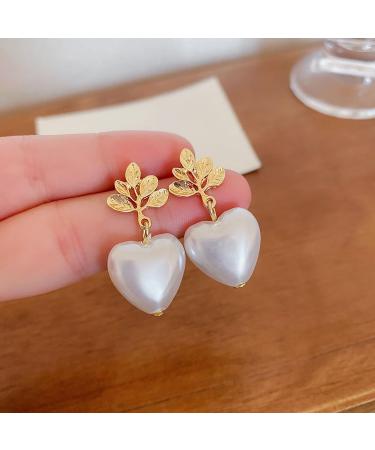 Shop Vintage Pearl Heart Drop Earrings | Gold Leaf Bridal Jewelry for Women - Buy Online on GoSupps.com