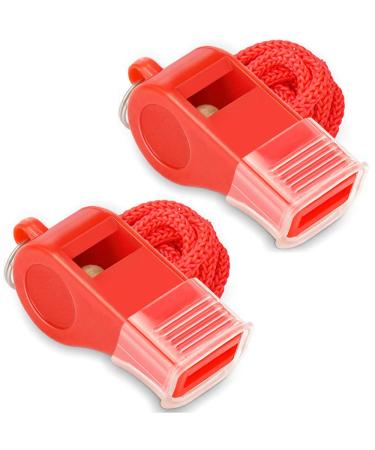 Hipat Red Emergency Whistles with Lanyard & Mouth Grip, Loud Crisp Sound, Plastic Whistle Ideal for Lifeguard, Self-Defense and Emergency