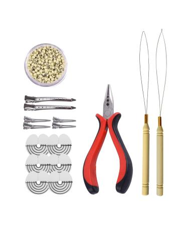 Hair Extensions Tools Kit: 3 holes Hair Pliers Pulling Needle Loop Threader and 500 Pieces 3.0mm Silicone Hair Beads Rings (Blonde)