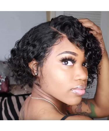 Short Curly Brazilian Human Hair Wig - Lace Front Wavy Glueless Wig for Black Women - Buy Online on GoSupps.com
