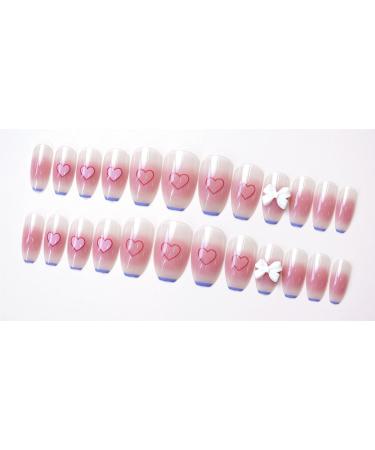 French Tip Press on Nails - Medium Ballet Press On Nails with Nail Tips white bowknot Love heart Design Powder blusher Glossy press on nails Acrylic False Nails Cute Artificial Nails - Buy Online on GoSupps.com