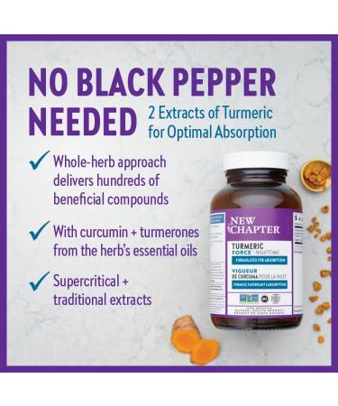 New Chapter Turmeric Supplement + Sleep Aid - Turmeric Force Nighttime for Sleep Support with Valerian Root + Ginger + NO Black Pepper Needed + Non-GMO Ingredients - 48 Vegetarian Capsule - Buy Online on GoSupps.com
