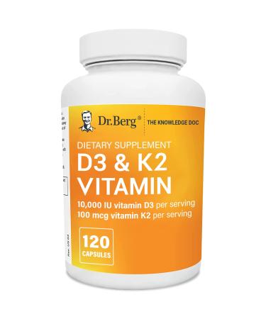 Dr. Berg's Vitamin D3 K2 w/ MCT Oil - Includes 10,000 IU of Vitamin D3, 100 mcg MK7 Vitamin K2, Purified Bile Salts, Zinc & Magnesium for Ultimate Absorption - K2 D3 Vitamin Supplement - 120 Capsule 120 Count (Pack of 1)