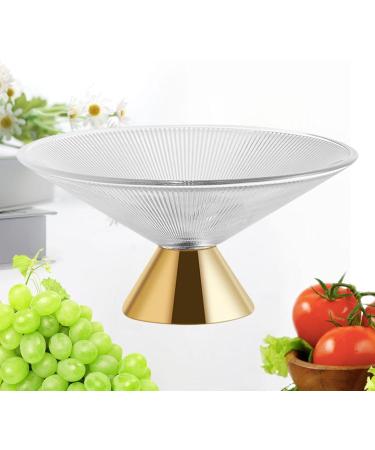 Ioensy Glass Fruit Bowl Decorative Glass Bowl Pedestal Bowl for Kitchen Counter Centerpiece Lines Gold - Buy Online on GoSupps.com